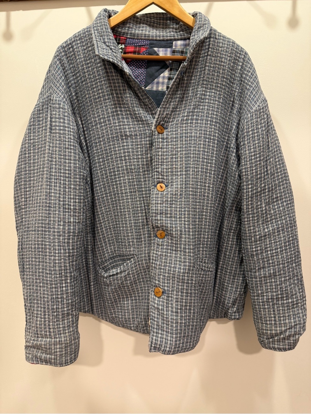 Patch Magic Co Reversible Blue Red Plaid Calico Cotton Star Quilt Jacket, XL - Picture 7 of 8